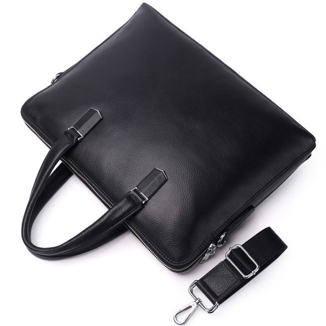 Кожаная мужская деловая сумка-портфель портфель для ноутбука черный Tiding Bag 64028 Каменское - изображение 7