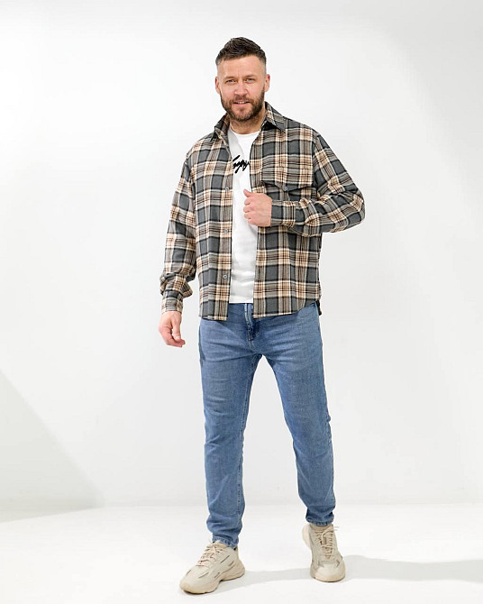 Чоловіча повсякденна картата сорочка турецький котон фланель Графіт, 54/56 Одеса - фото 2