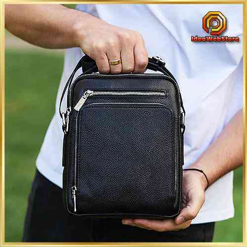 Сумка месенджер чоловіча шкіряна через плече чорна Tiding Bag Київ