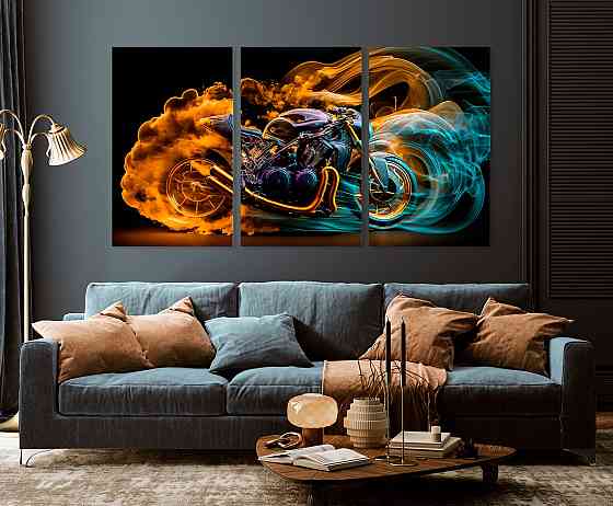 Модульна картина у вітальню/ спальню    Мотоцикл      ART-097_3A 70х130 см Київ