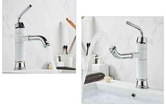 Смеситель для умывальника однорычажный кран горизонтальный монтаж WanFan для ванны Белый-хром Каменец-Подольский