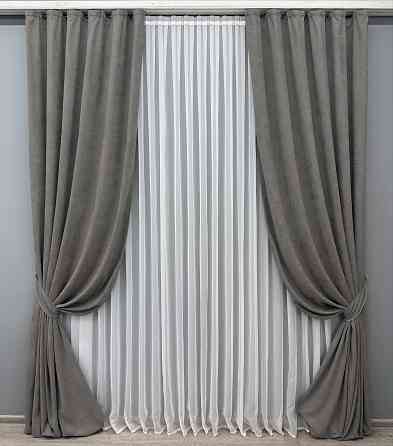 Комплект готових штор VR-Textil Мікровелюр Petek YL № 1705ш Світло-сірий 150х295 см 2 шт (33-0600) Київ
