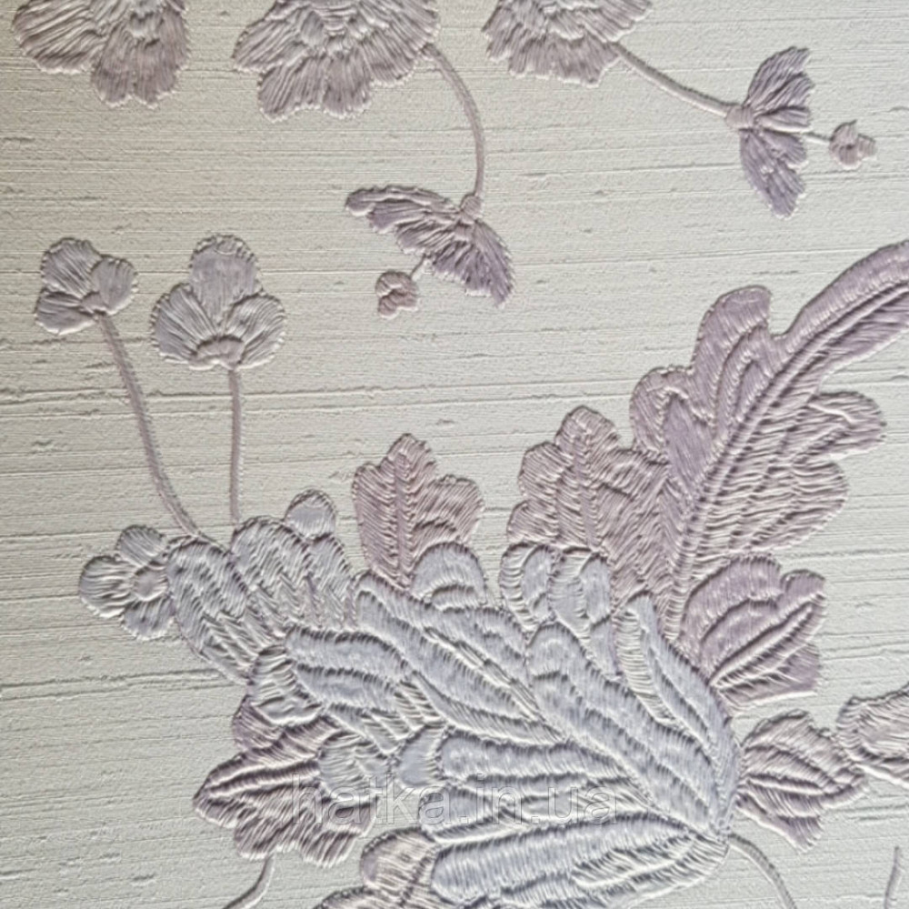 Шпалери вінілові на паперовій основі Sirpi Italian Silk 7 квіти листя гілки бузкові з сріблястим структурні Київ - фото 5