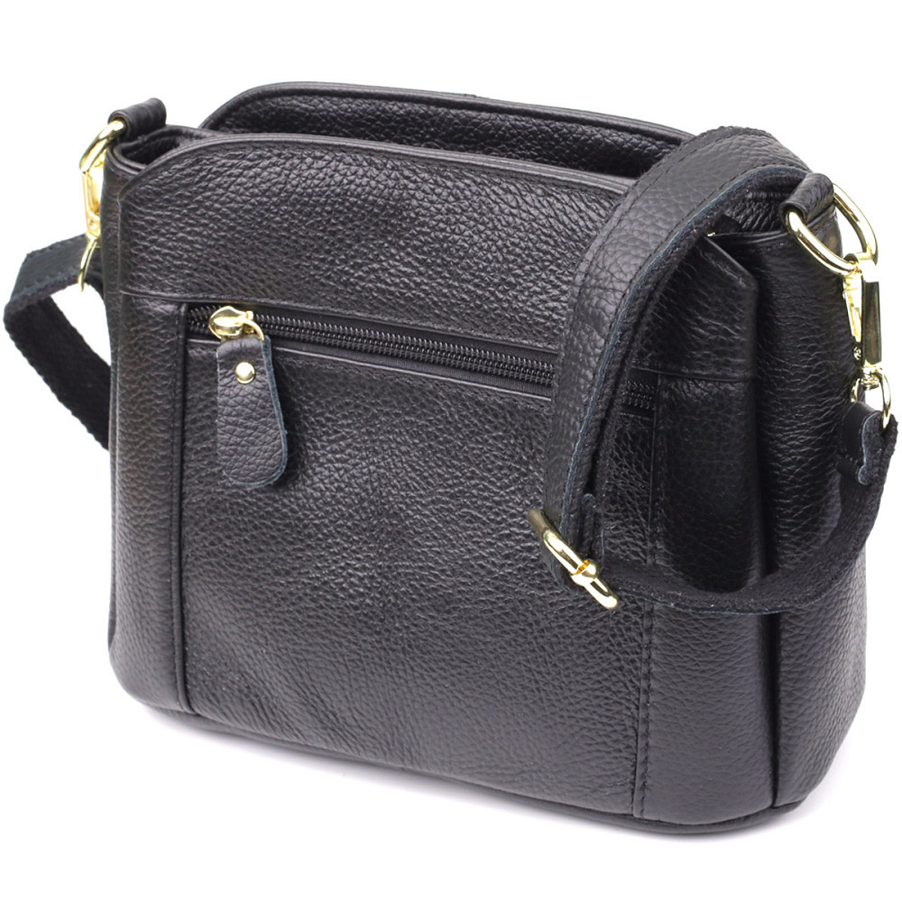 Класична шкіряна сумка для жінок з трьома відділеннями Vintage 22978 Чорний Київ - фото 2