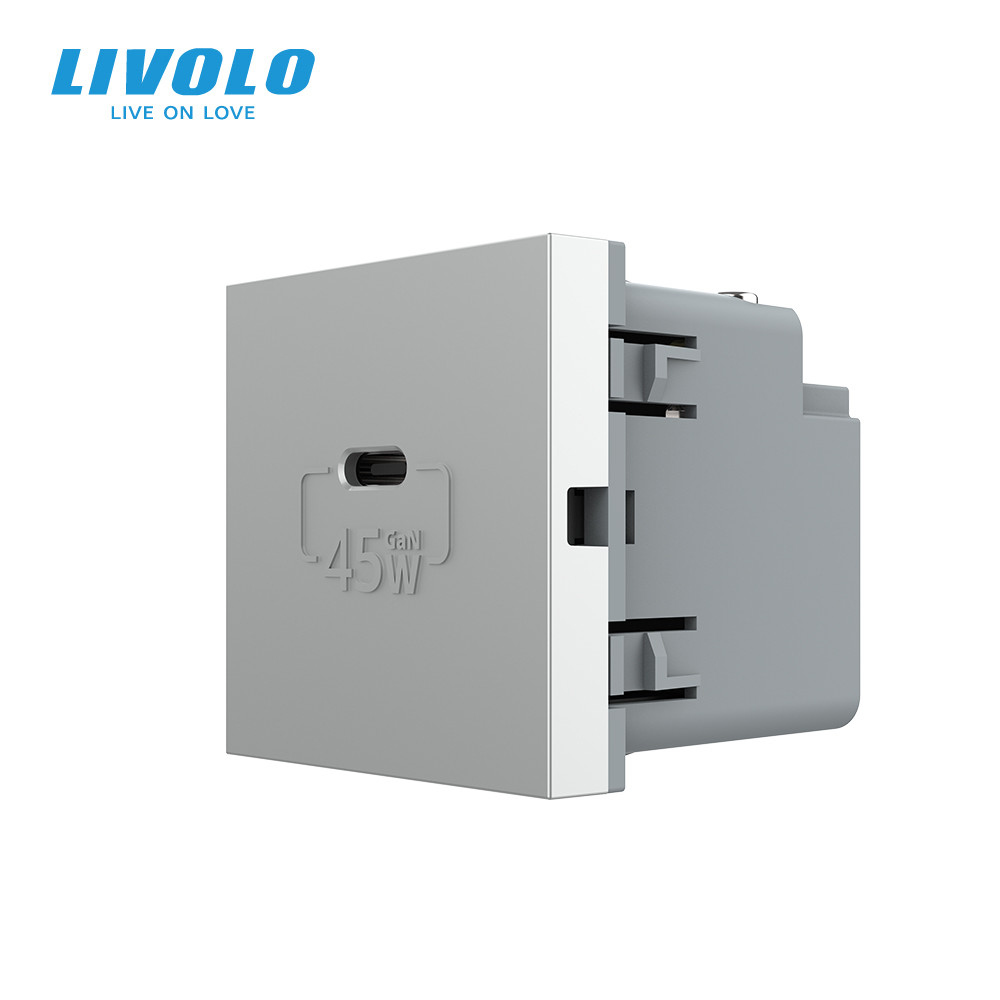 LIVOLO USB Type-C розетка LIVOLO, PD 45W, Power Delivery, швидка зарядка, сіра, модуль (VL-FCUC Коломия - фото 1