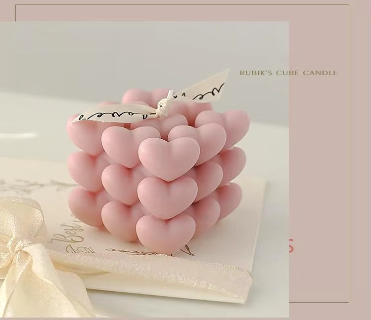Свічка ароматична "Кубик сердець" ручної роботи у моранді-рожевому кольорі Кам'янець-Подільський - фото 3
