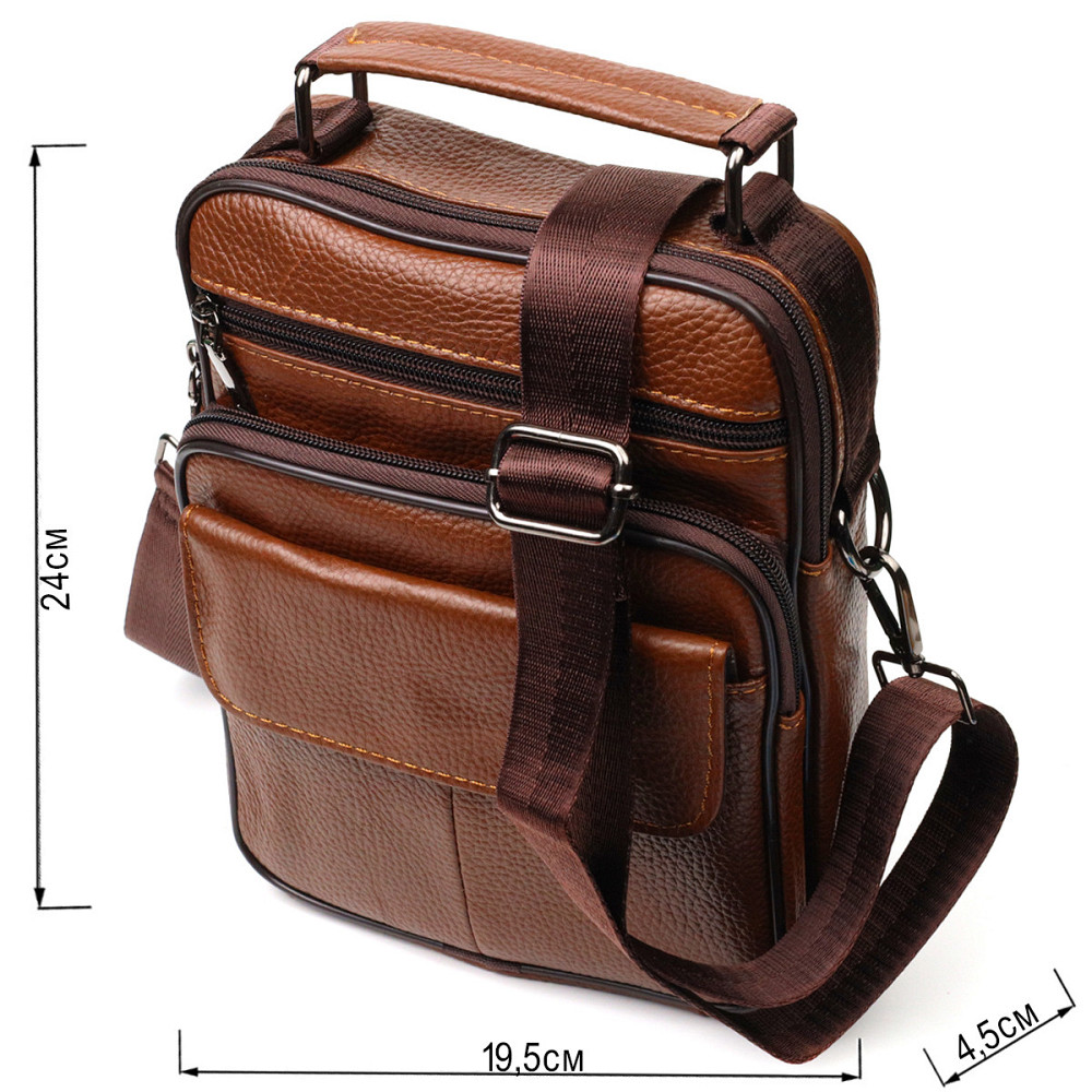 Стильная вертикальная мужская сумка из натуральной кожи Светло-коричневая (Vintage) Киев - изображение 7