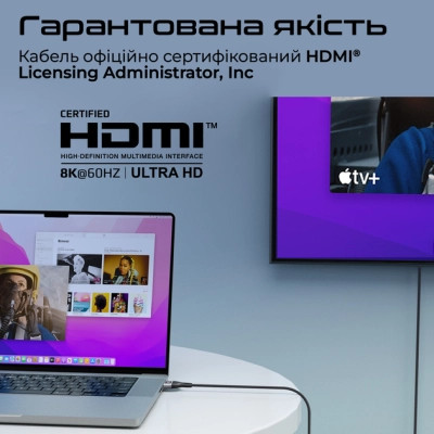 Кабель мультимедийный HDMI to HDMI 5.0m v2.1 grey Promate (primelink8k-500.grey) Винница - изображение 6