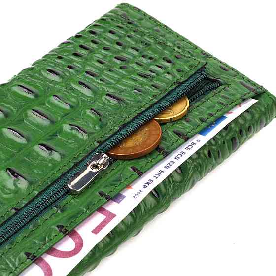Портмоне для женщин из натуральной кожи с тиснением под крокодила CANPELLINI 21701 Зеленое Киев
