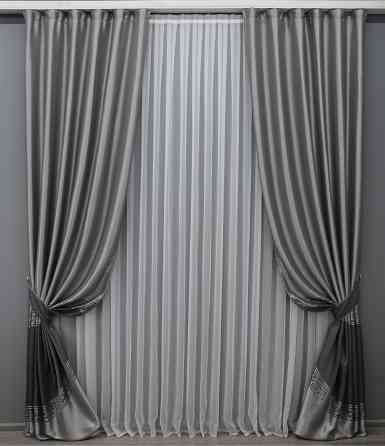 Комплект готовых штор VR-Textil ANZIO № 1469ш Серебристый с графитовым 140х290 см 2 шт (33-0336) Киев