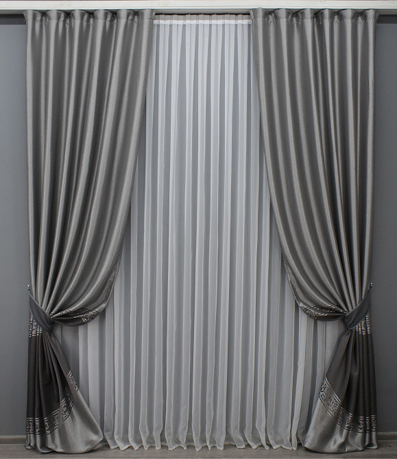 Комплект готовых штор VR-Textil ANZIO № 1469ш Серебристый с графитовым 140х290 см 2 шт (33-0336) Киев - изображение 2