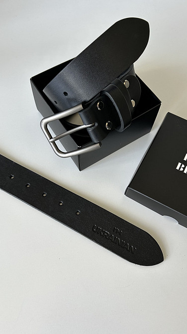 Чоловічий ремінь ручної роботи, Кожаний чорний пояс, Ремінь з натуральної шкіри з тисненням I'm UkrainianMasterSem Київ - фото 3