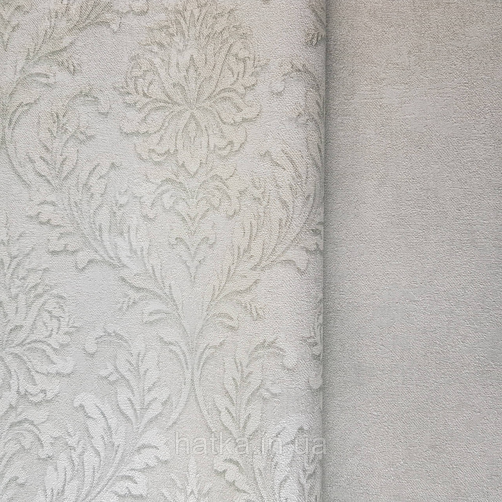 Шпалери вінілові на флізелін Rasch Raymond 1.06х10 вензель сріблястий на світло зеленому 957013 Київ - фото 3