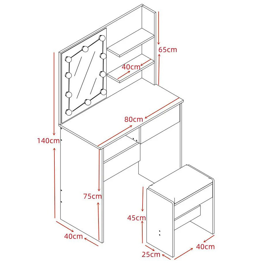 Туалетный столик с зеркалом и подсветкой + табурет AVKO ADT9 Beton стол косметический Киев - изображение 3
