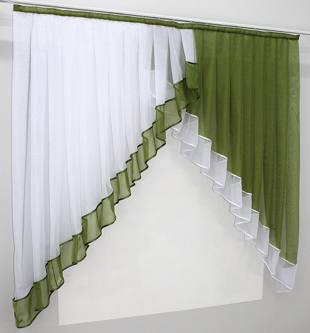 Кухонная занавеска VR-Textil № 023к оливковый с белым 150х150 см (50-524) Киев - изображение 2