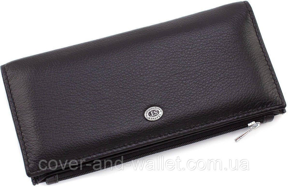 Тонкий шкіряний чоловічий гаманець на магнітах і блискавці ST 006 black Київ - фото 2