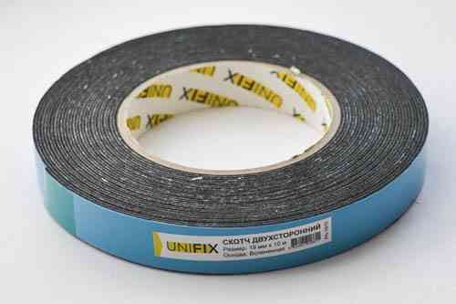 Стрічка клейка двостороння на спіненій основі 19 мм*10 м чорна UNIFIX Рівне