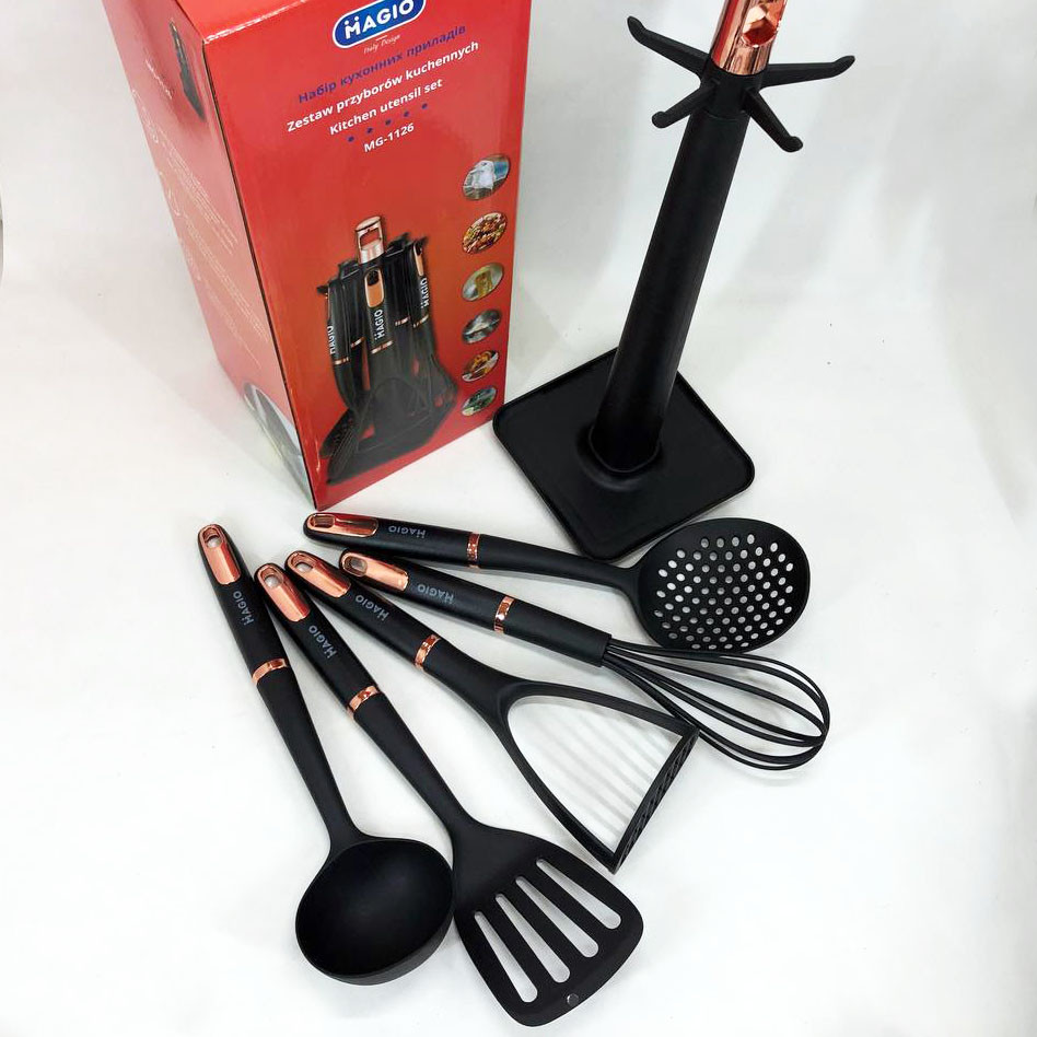 Набір кухонного силіконового приладдя на підставці Magio, Набір кухонний лопатка кухарського JF-80 Львів - фото 7