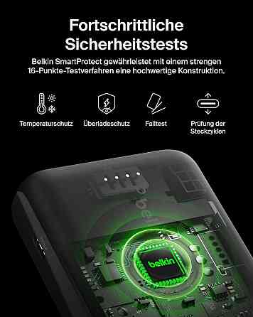 Зовнішній акумулятор Belkin BoostCharge 10000 mAh чорний PD 20W з вбудованим USB‑C кабелем 2 порти LED портативний Київ