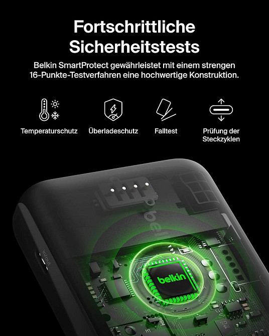 Пауэрбанк Belkin BoostCharge 10000 mAh черный PD 20W с встроенным USB‑C кабелем 2 порта LED портативный Киев - изображение 6
