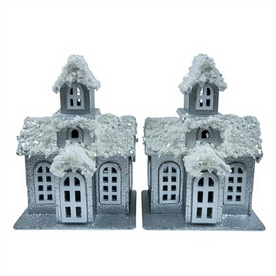 Декоративний новорічний будиночок з дерева 6×9×11 (см) Срібло 28124303 Коломия