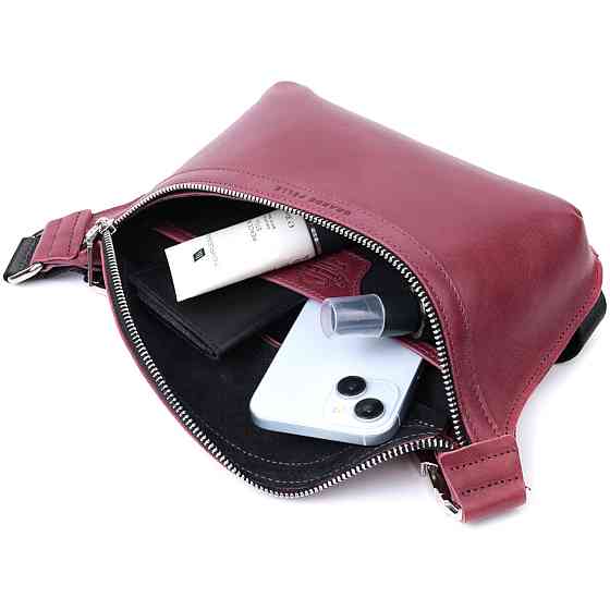 Красива бананка для жінок з натуральної шкіри Рожевий (GRANDE PELLE) Київ