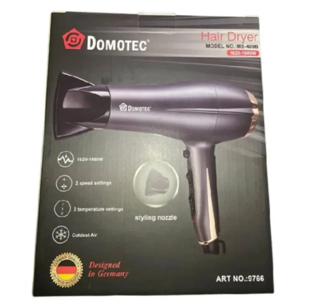 Фен Domotec MS-409B 1620–1980Вт с 2 скоростями, 3 режимами нагрева, холодным обдувом и насадкой-концентратором Одесса - изображение 2