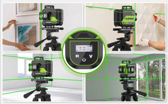Лазерний рівень нівелір Huepar Z04CG 4D 16 ліній з Bluetooth і LCD-дисплей (2 акумулятори) Вінниця