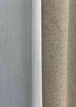 Комплект штор VR-Textil 100% блэкаут ASHEN NIGHT 150х270 2шт и Тюль 400х270 1853ш-1153т бежевый с белым 71-086/3 Киев