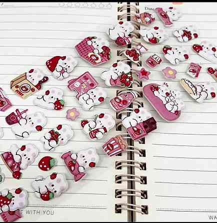 3D стікери зайчики з полуницею – 1 лист (колір випадковий) Київ