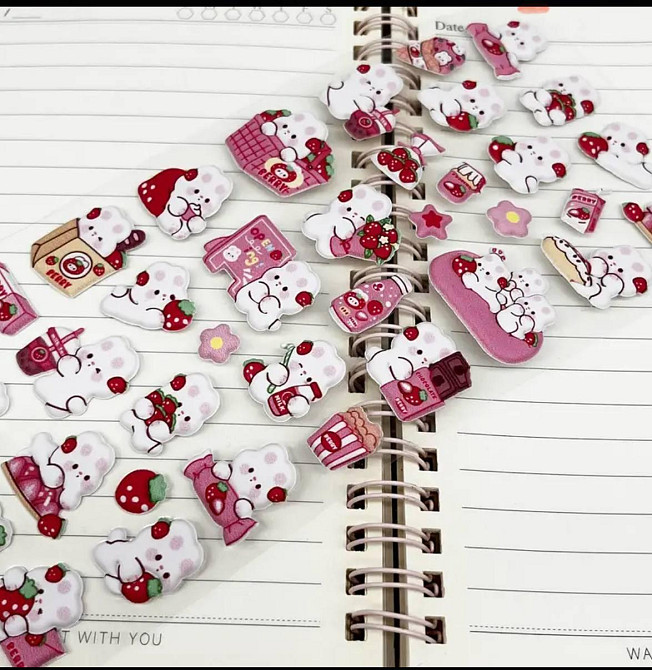 3D стикеры зайчики с клубникой – 1 лист (цвет случайный) Киев - изображение 1