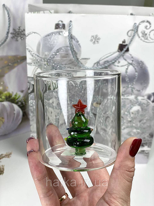 Кухоль чашка подвійне скло Olens "Зелена ялинка" 310 мл Ручне миття 102-1176 Київ - фото 1