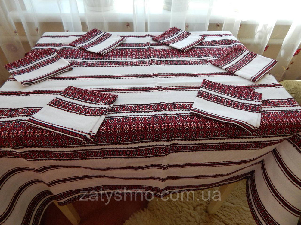 Червона скатертина вишита та 6 серветок червоних Київ - фото 2
