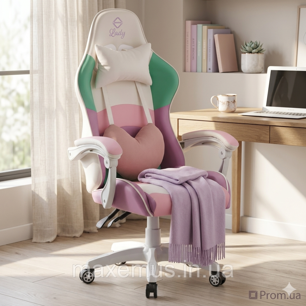 Геймерское компьютерное кресло Bonro Lady 813 розово-фиолетовое | Игровое кресло из экокожи для девушек (до 120 кг) Мостиська - фото 16