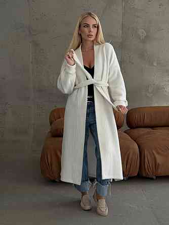 Жіночий затишний оверсайз кардиган з поясом альпака Одеса