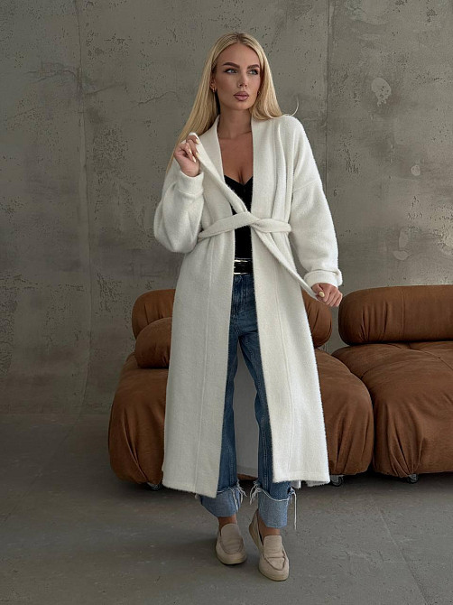 Жіночий затишний оверсайз кардиган з поясом альпака Одеса - фото 1