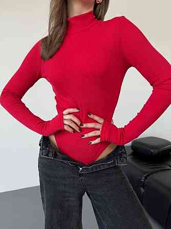 Женский стильный боди высококачественный турецкий рубчик-мустанг на флисе Красный, 46/48 Одесса