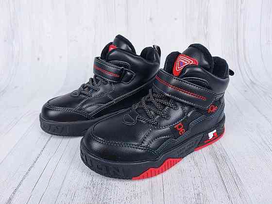 Детские демисезонные кроссовки хайтопы черно-красные на флисе для мальчиков 29 Николаев