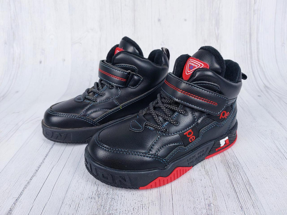 Дитячі демісезонні кросівки хайтопи чорно-червоні на флісі для хлопчиків 29 Миколаїв - фото 1