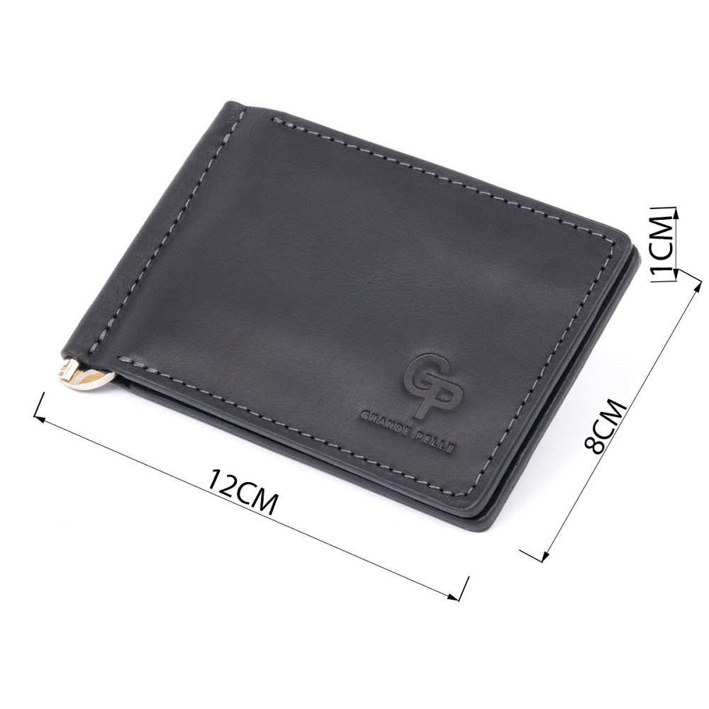 Стильное портмоне с зажимом для денег без застежки винтажное GRANDE PELLE 11296 Черное Киев - изображение 3