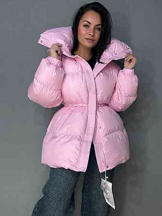 Куртка женская Haiziyuan 8055 глянцевая пуфер удлиненная с утяжкой на талии розовая, розовый, L Киев