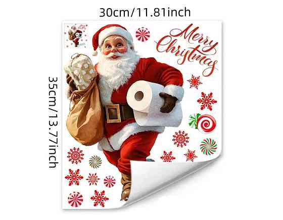Наклейка новорічна Дід Мороз Merry Christmas для ванної кімнати 30 на 35 см червоний Київ