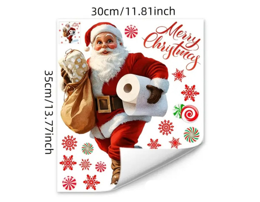 Наклейка новорічна Дід Мороз Merry Christmas для ванної кімнати 30 на 35 см червоний Київ - фото 2