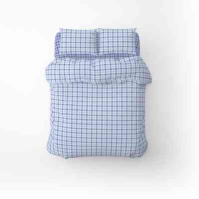 Постільна білизна Home Line Фланель Клітинка блакитна/сіро-блакитний полуторний (179191) Вінниця