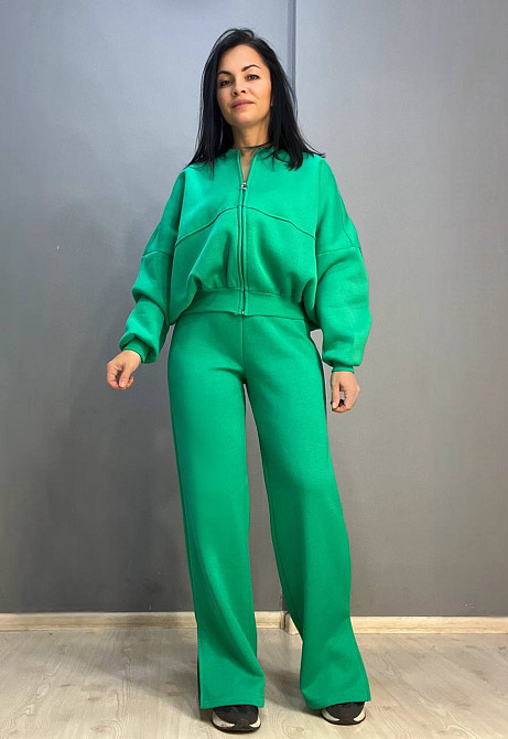 Костюм женский Quzen 472-472 пилот молния брюки палаццо широкие флис зеленый, зеленый, M Киев - изображение 1