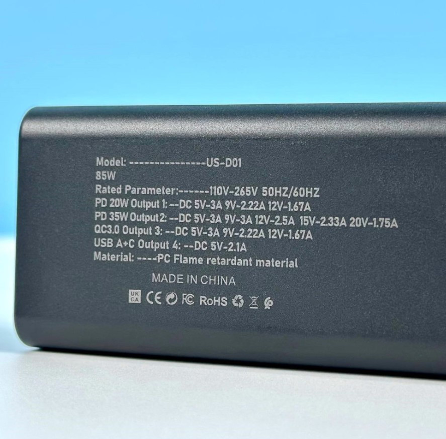 HUB-адаптер, подовжувач US-D01 85W, 6Type-C, 3USB, 110-265V, 1 м, чорний Винница - изображение 3