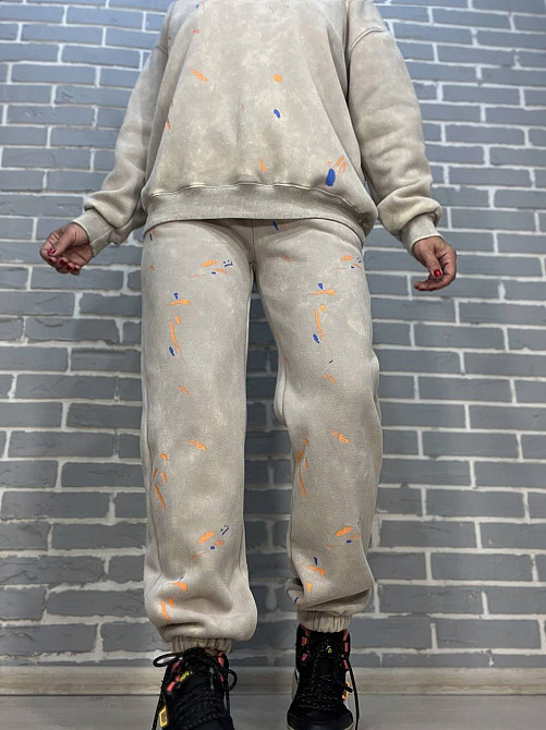 Костюм женский Joy One 24182 оверсайз свитшот с джоггерами вареный утепленный, бежевый, one size Киев - изображение 17