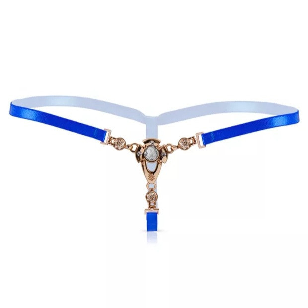 Еротичні стрінги з намистом кольору електрик - розмір універсальний (на резинці) Київ - фото 1