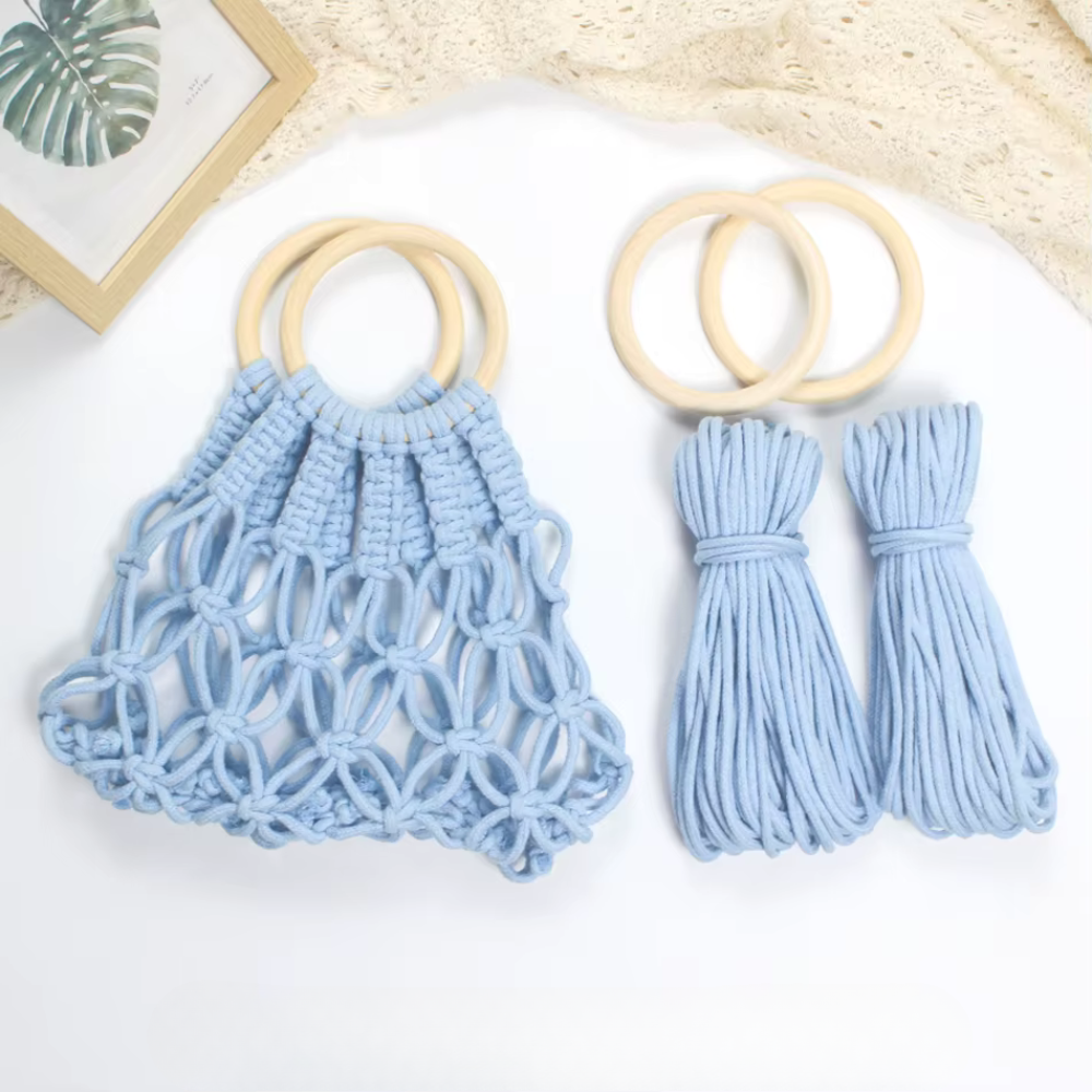 Набор макраме для ручного вязания ажурной плетёной сумки 29х26 см для рукоделия и творчества цвет голубой Каменец-Подольский - изображение 1