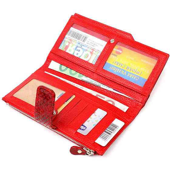 Лакированный женский кошелек из натуральной кожи с тиснением под змею CANPELLINI 21639 Красный Киев